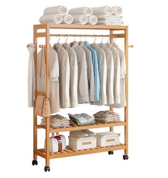 Multipurpose Clothing Stand with Top Shelf and 2 Tier Storage Shelves for Shoes Freestanding Display Organizer