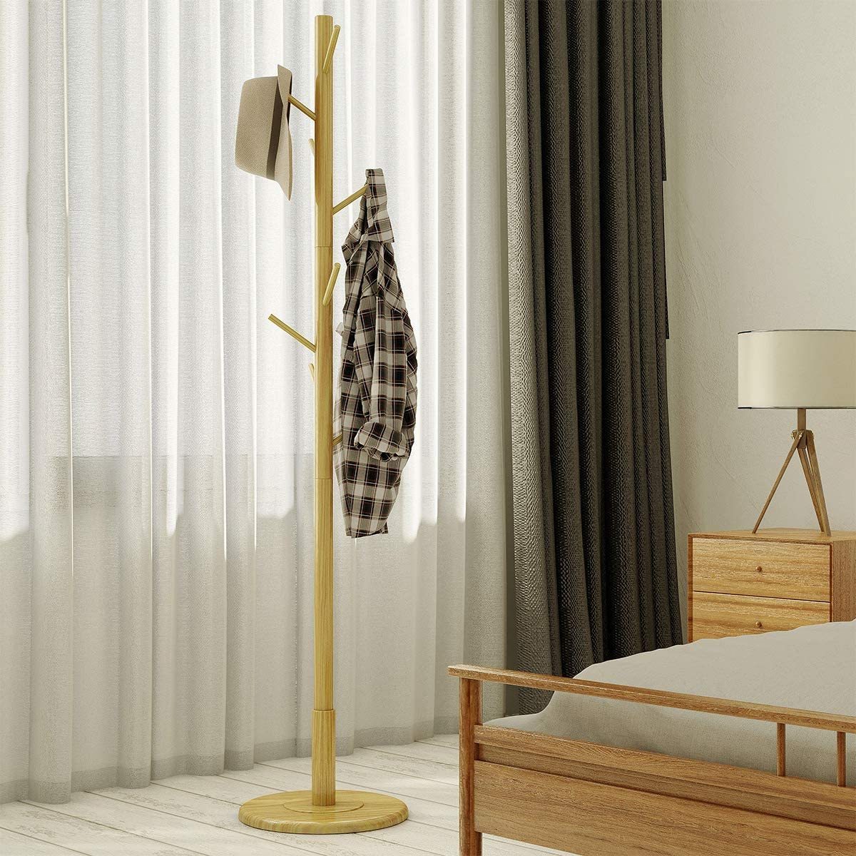 Wood Coat Rack Stand 8 Hooks Display Hall Tree For Clothes