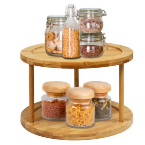 Custom 10 Inch 2-Tier Bamboo Kitchen Counter top Cabinet Rotating Condiments Organizer  Lazy Susan Turntable Spice Rack