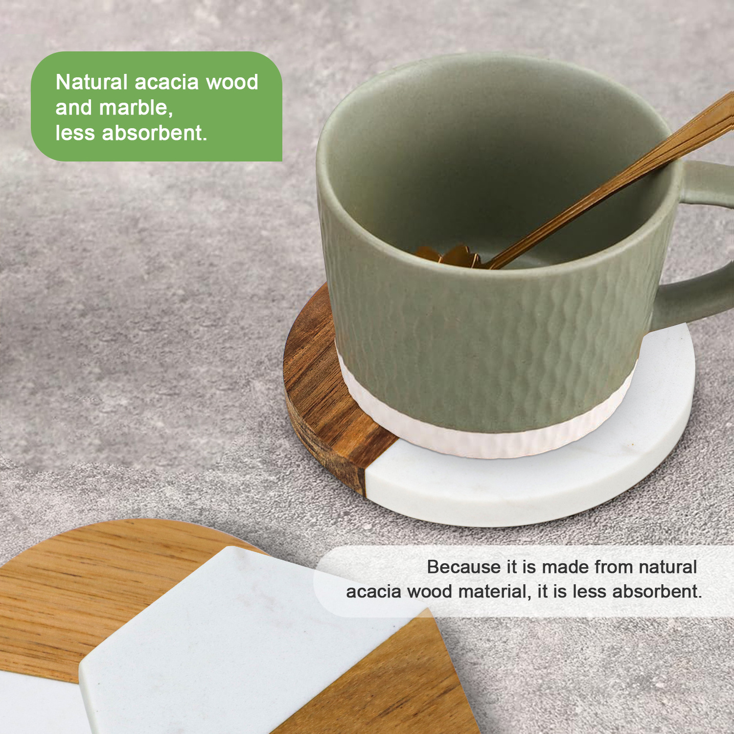 GL Wood and white marble hexagon shape coaster use for Restaurant and Mug Tea Coffee Wine Plate Coasters for home use