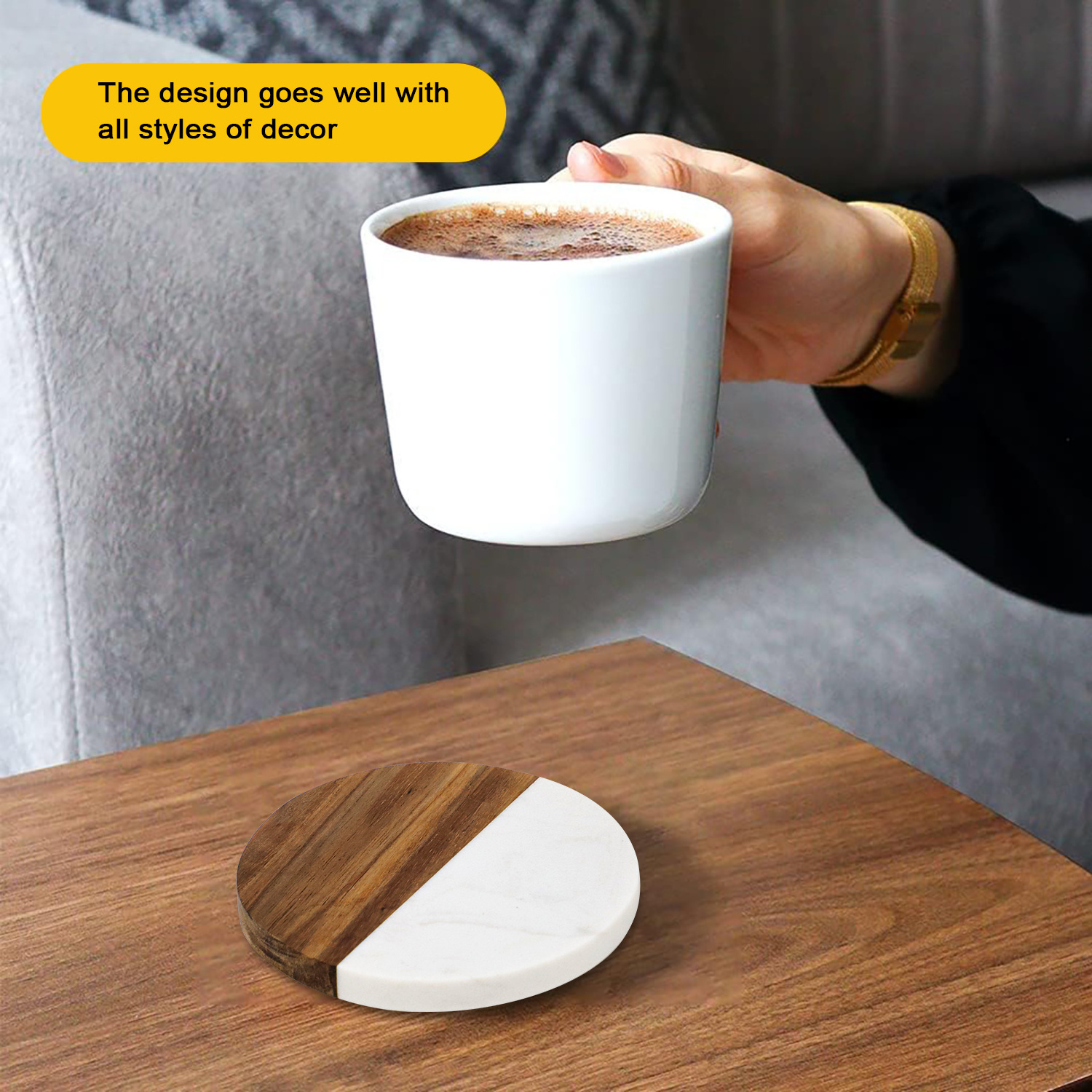 GL Wood and white marble hexagon shape coaster use for Restaurant and Mug Tea Coffee Wine Plate Coasters for home use