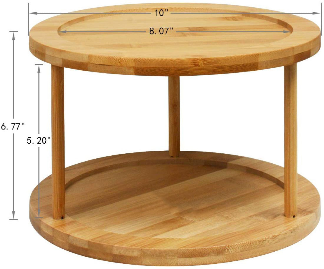 Custom 10 Inch 2-Tier Bamboo Kitchen Counter top Cabinet Rotating Condiments Organizer  Lazy Susan Turntable Spice Rack