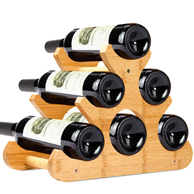 Wholesale Bamboo Countertop Wine Rack 6 Bottle Holder Freestanding Small Wine Bottle Storage Stand for Cabinet, Pantry