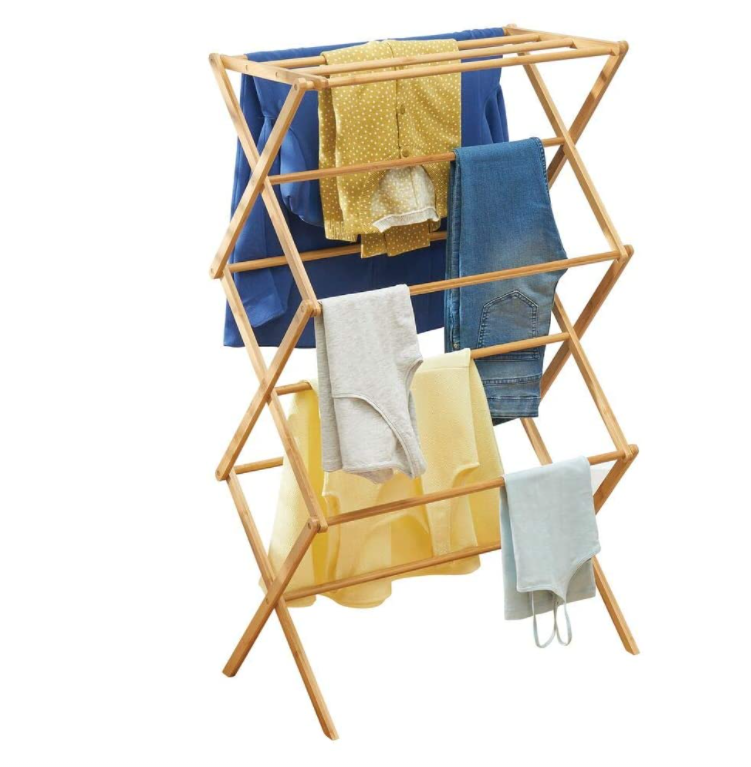 Large Capacity Indoor Outdoor Folding Bamboo Clothes Drying Rack For Dry Laundry And Hang Clothes