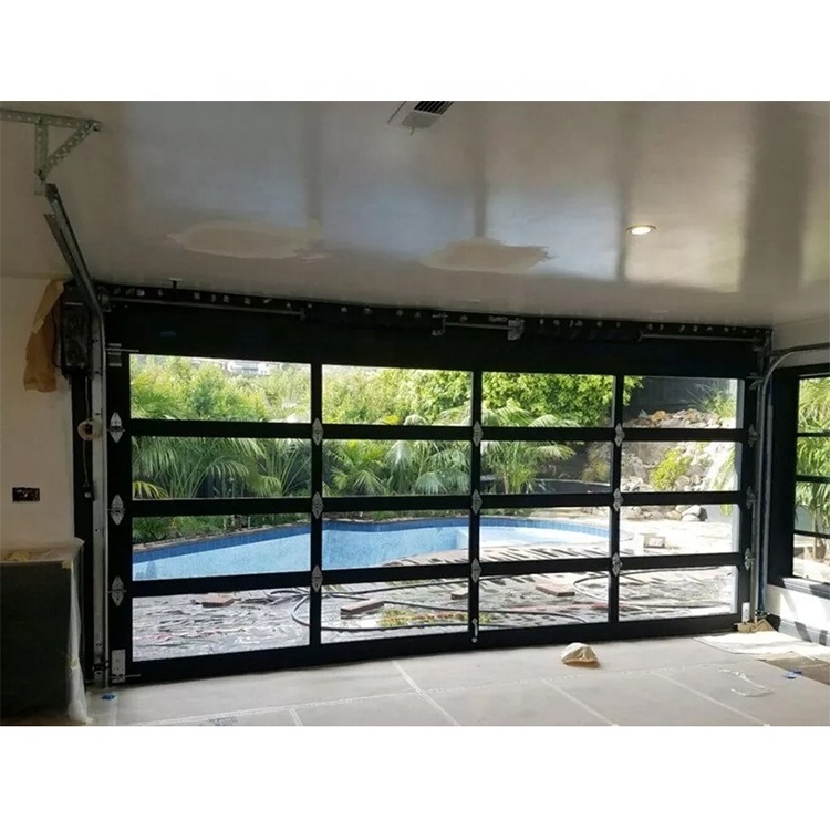 Used Automatic Remote Control Over Head Aluminum Glass Panel Customized Transparent Garage Door