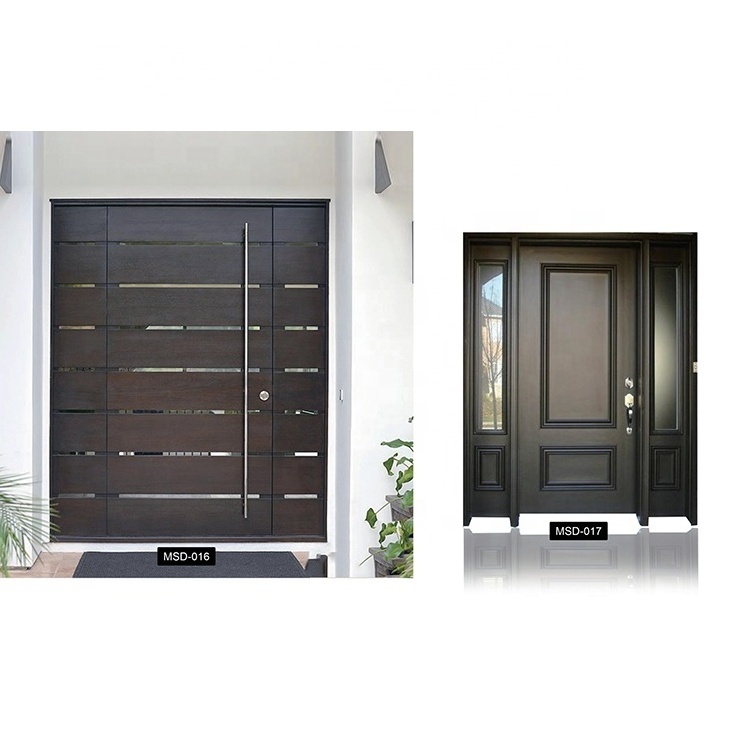 High quality Original factory front door with sidelites exterior doors external wooden Modern glass Front wood doors