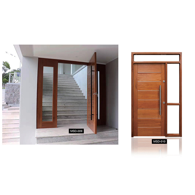 High quality Original factory front door with sidelites exterior doors external wooden Modern glass Front wood doors