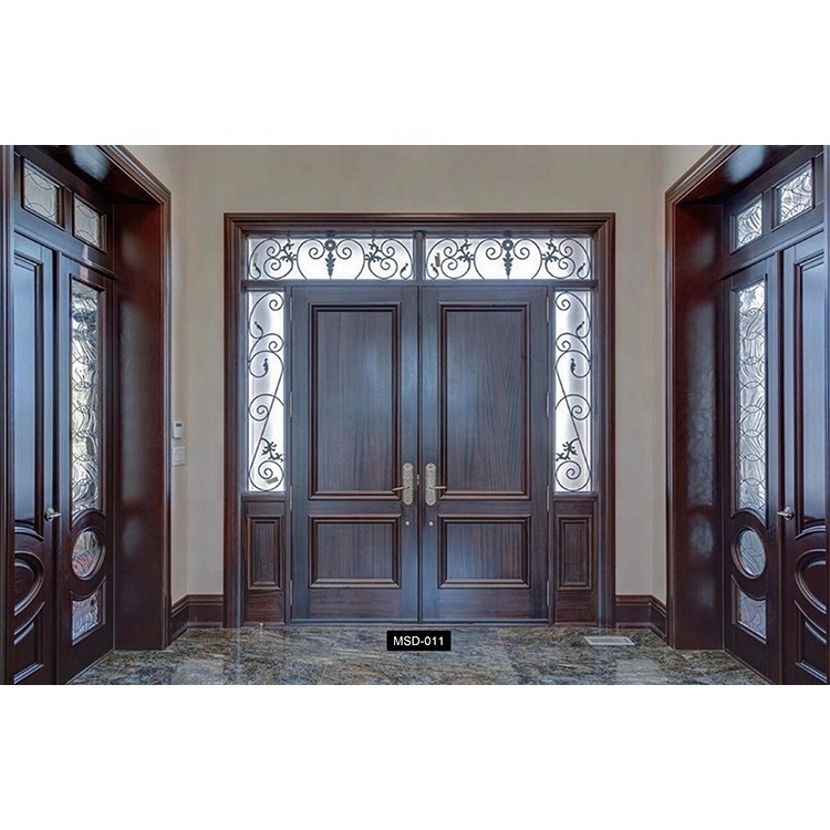 High quality Original factory front door with sidelites exterior doors external wooden Modern glass Front wood doors