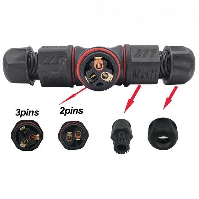 T Shape 3 Pin 250V 24A IP68 Waterproof connector Cable Wire Gland Sleeve connector quick connect waterproof connector