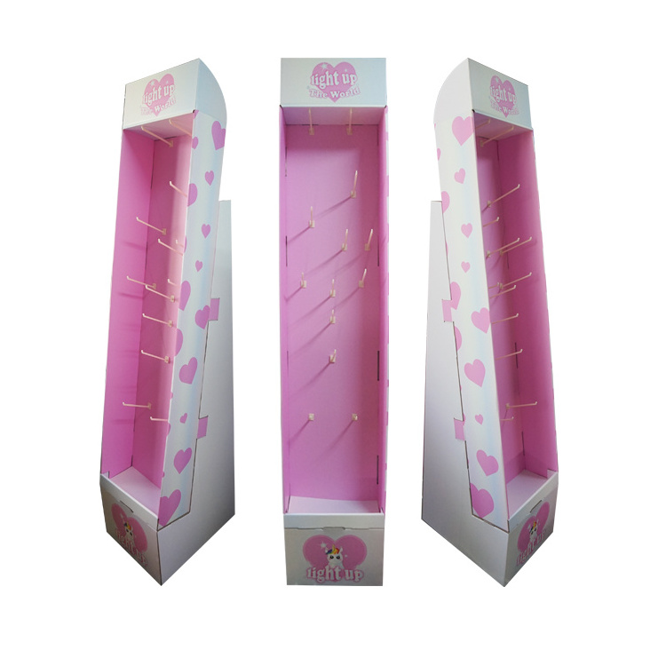 Shenzhen Manufacture Hot Sale Customized Hair Extension Cardboard Display Rack Hook Floor Display Stand Rack