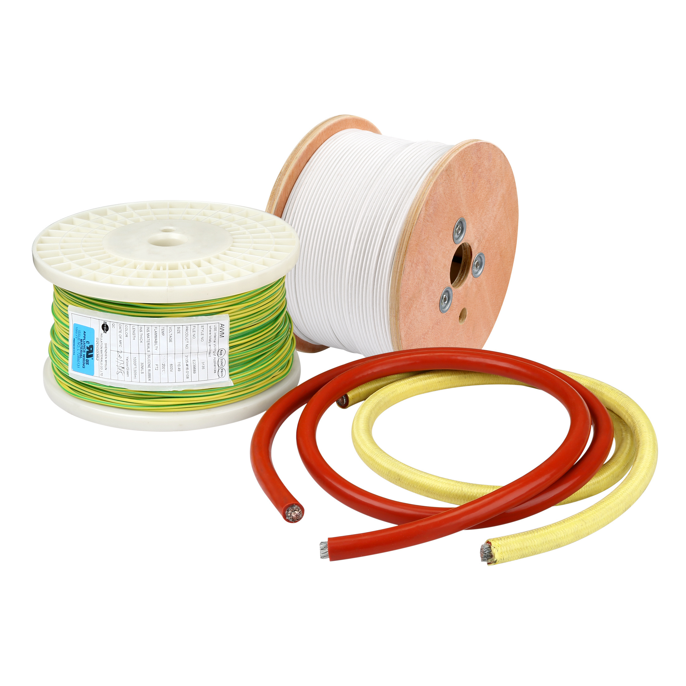 Double Silicone Rubber Insulation Two Cores Wires and Cables UL3527 300V 200C Fiber Grass Pleach Shield