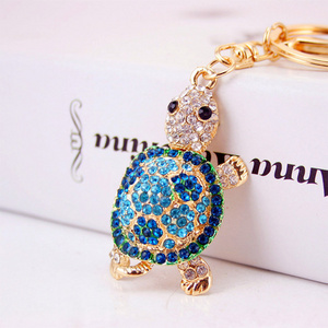 Bling Colorful Rhinestone Cute Tortoise Animal Metal Key Ring Keychain