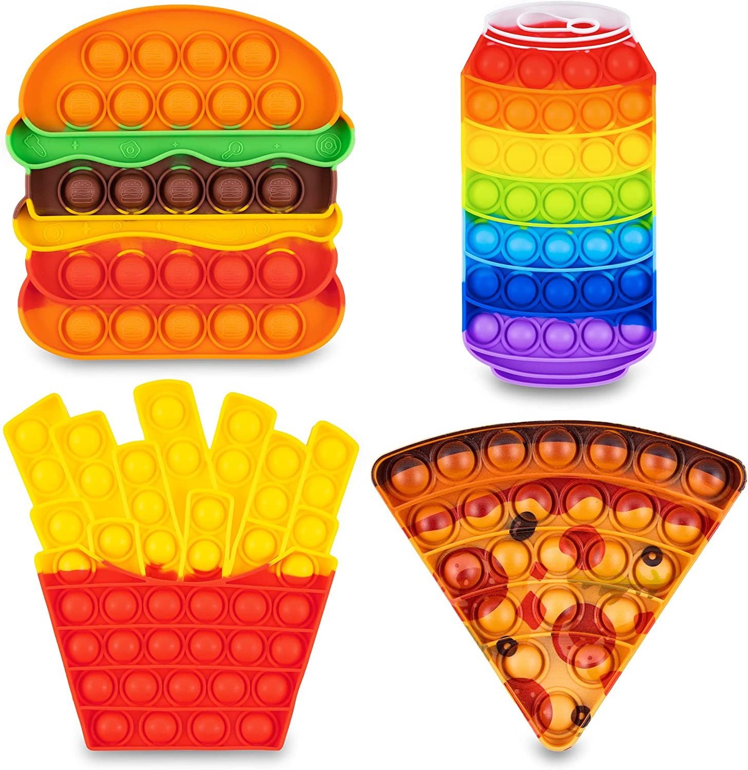 Learning French Fry Pizza Hamburger Pop Fidget Push Pop Bubble Popping Sensory Toy for Kids