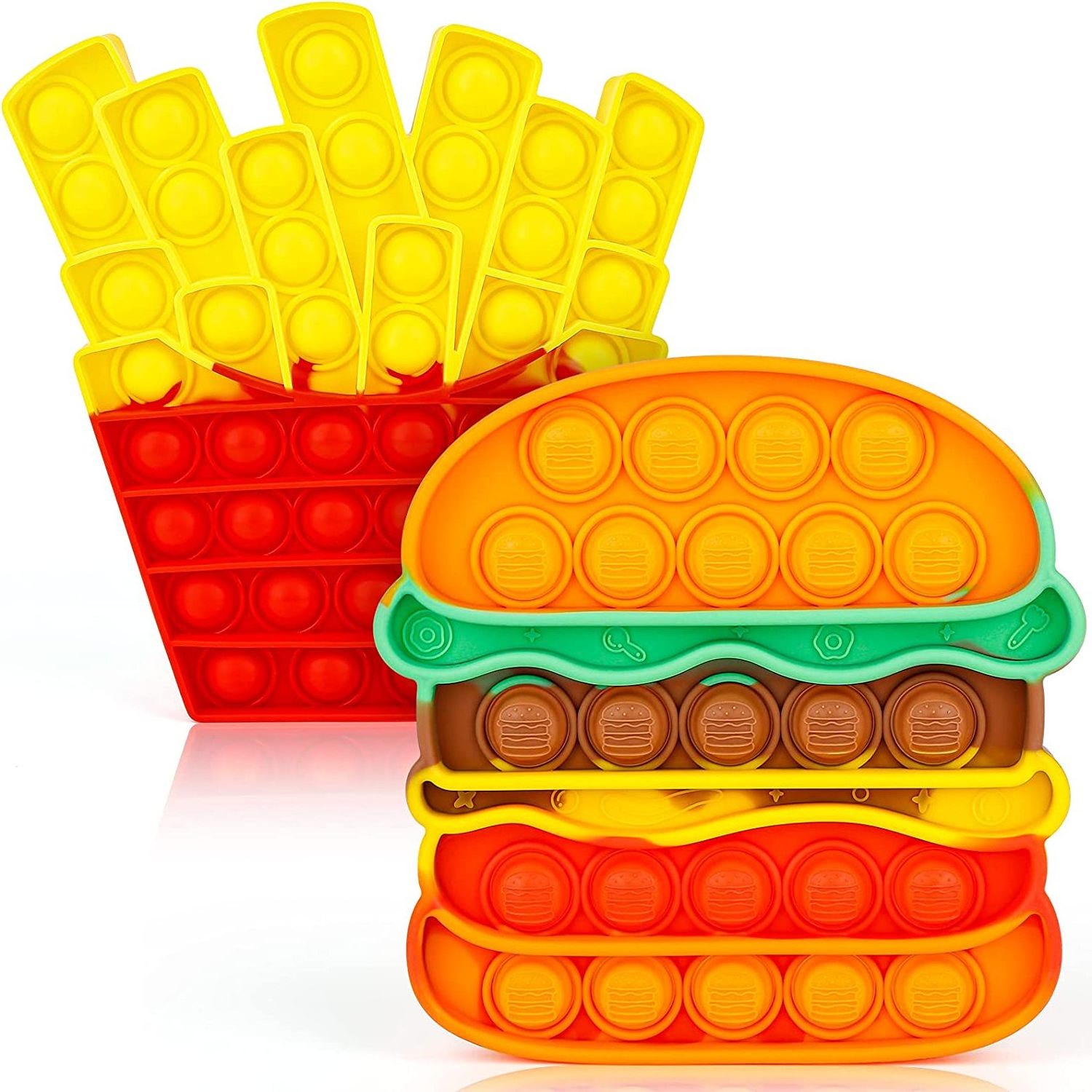 Learning French Fry Pizza Hamburger Pop Fidget Push Pop Bubble Popping Sensory Toy for Kids