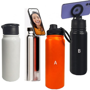 magnetic lid phone holder tumbler flask stainless steel water bottle with magnetic ring magnetic lid water bottle phone holder