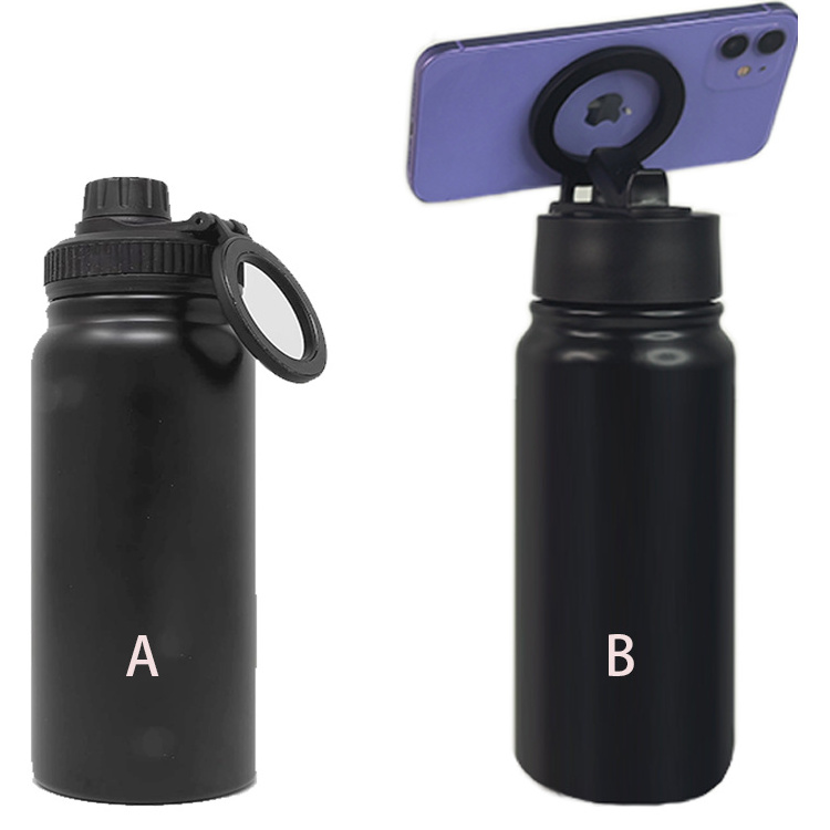 magnetic lid phone holder tumbler flask stainless steel water bottle with magnetic ring magnetic lid water bottle phone holder