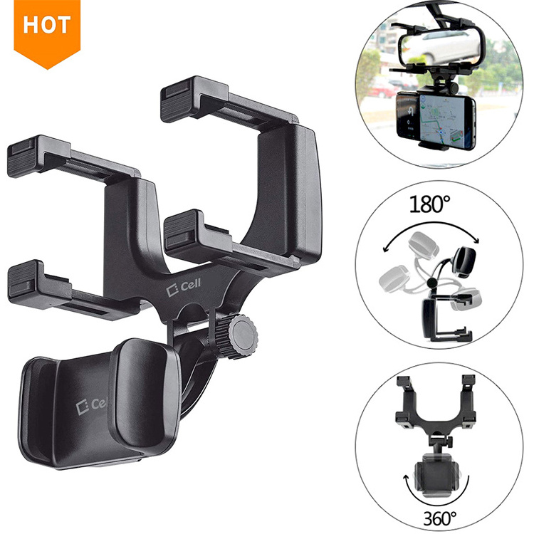 Factory wholesale 360 degree rotation Car Rearview Mirror phone Mount Holder smartphone Cradle For Cell Phone GPS Navigation