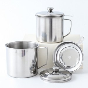 Stainless Steel Oil Strainer Pot Grease Container Oil Storage Can with Strainer and Lid Oil Strainer Pot