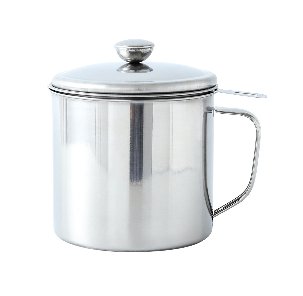 Stainless Steel Oil Strainer Pot Grease Container Oil Storage Can with Strainer and Lid Oil Strainer Pot