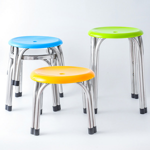 Four-legged stainless steel dining room thick round plastic chair metal-framed dining chair