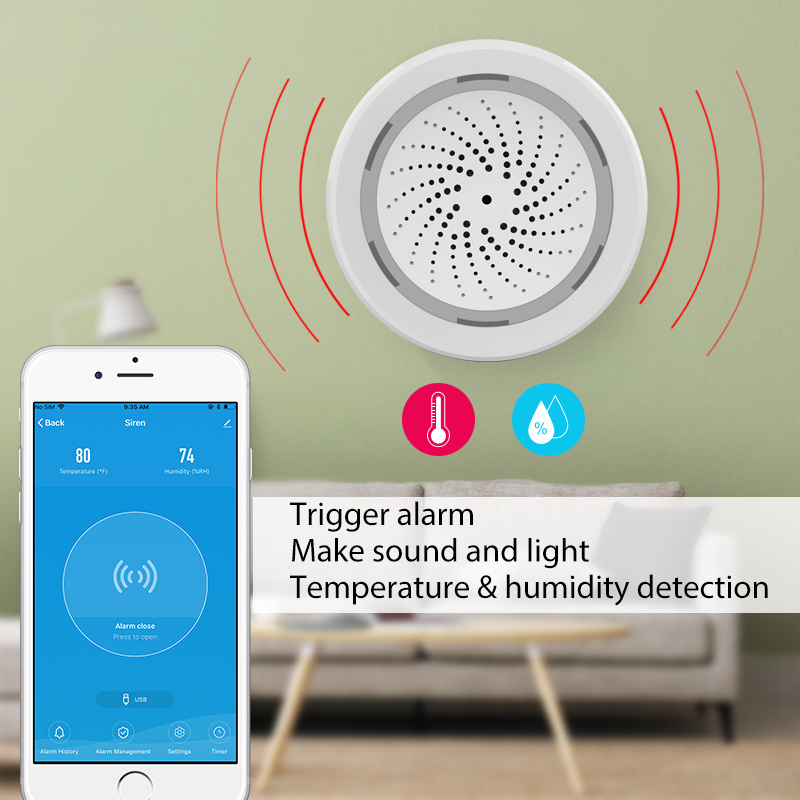 Smartlife app remote control wifi 2.4GHz humidity and temperature usb siren alarm