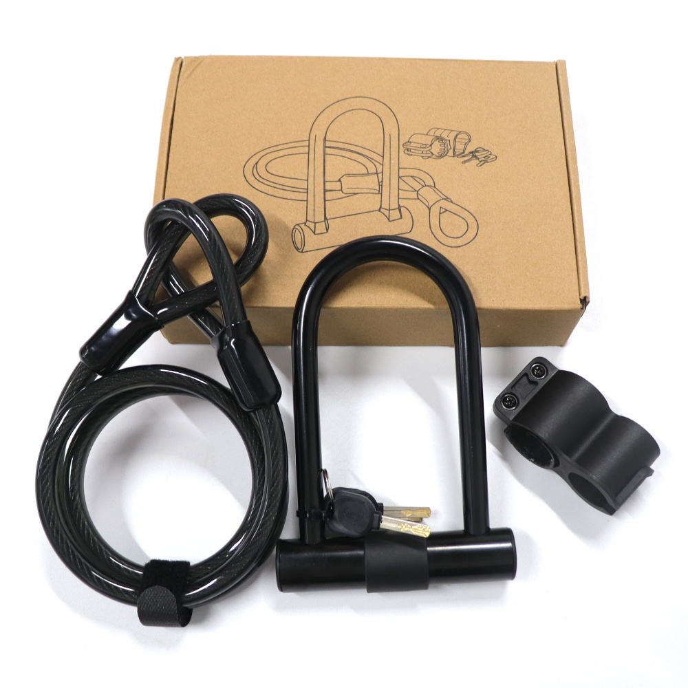 New Image Bike U Lock with Cable Bicycle U-Lock 14mm Shackle Cable with Mounting Bracket for Road Bike Motorcycle locks& chains