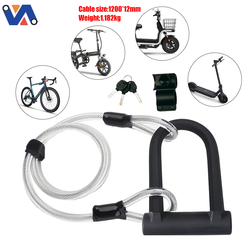 New Image EU Warehouse Stock Bicycle Bike Part Cycling Bicycle U Shape Lock With Cable MTB Durable Portable Road Bike Cable Lock