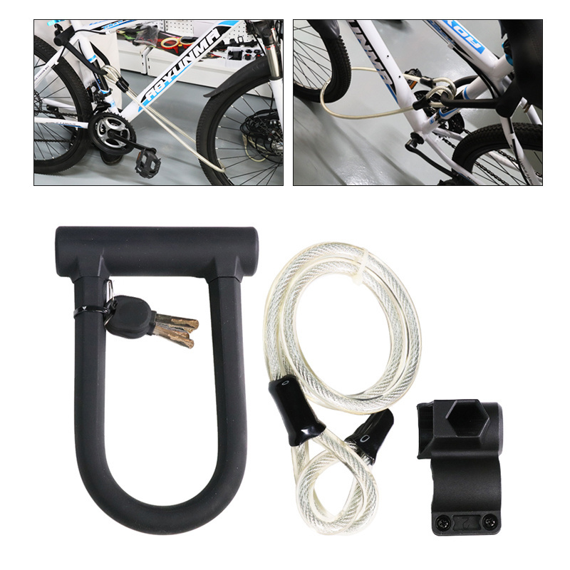 New Image EU Warehouse Stock Bicycle Bike Part Cycling Bicycle U Shape Lock With Cable MTB Durable Portable Road Bike Cable Lock