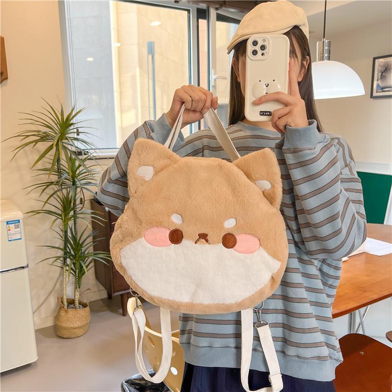 QY OEM New cute corgi multi-purpose plush big bag cartoon soft cute puppy doll backpack gift doll shoulder bag