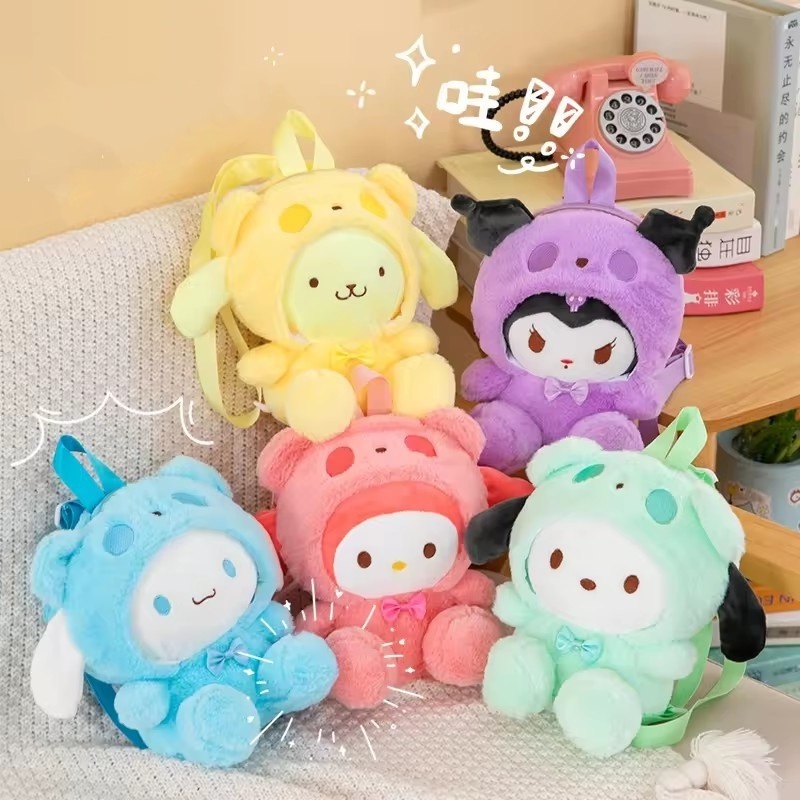 Cartoon Kids Cinnamoroll  Plush Backpack Kuromi plush Crossbody Bag My melody Pudding Dog Plush Doll Backpack