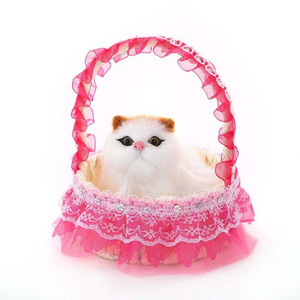 Basket cat with lights Plush Toys cute Simulation cat scenic crafts  creative weaving flower basket decoration