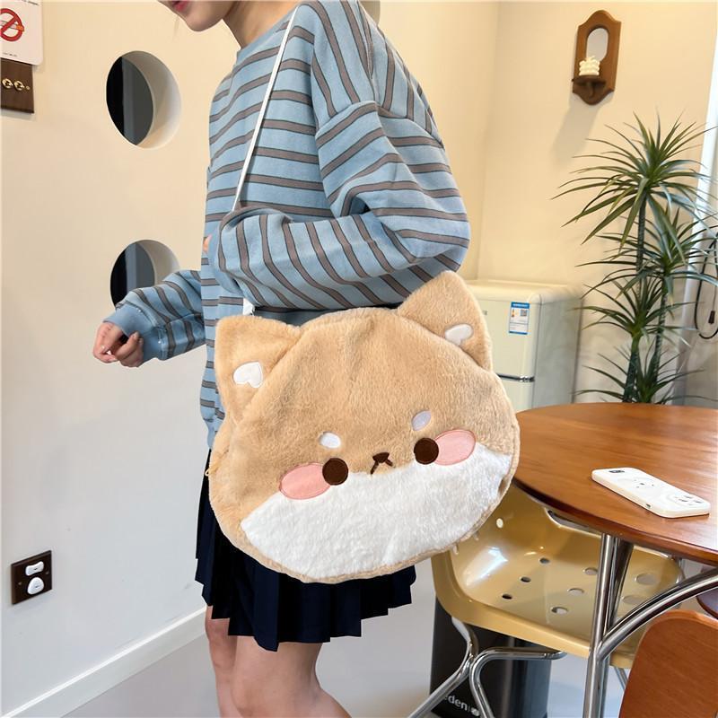 QY OEM New cute corgi multi-purpose plush big bag cartoon soft cute puppy doll backpack gift doll shoulder bag