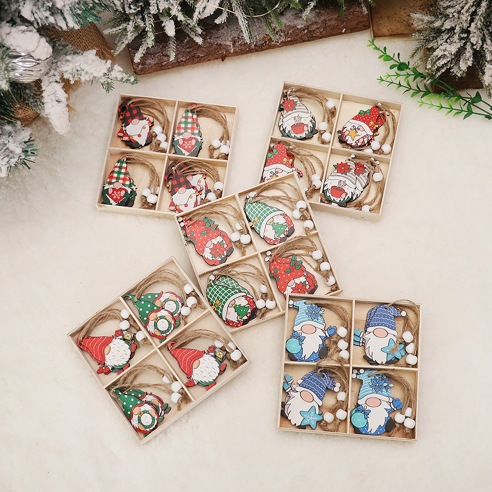 9/12 pcs / set Christmas  painted wooden pendant Ornaments Xmas Tree  Hanging Crafts for Holiday Decoration