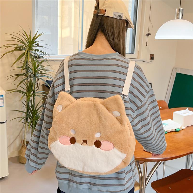 QY OEM New cute corgi multi-purpose plush big bag cartoon soft cute puppy doll backpack gift doll shoulder bag