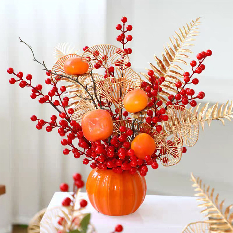 Fruit tree Pumpkin shaped ceramic vase Orange-red flower pot Housewarming accessories Wedding gift Festive decoration