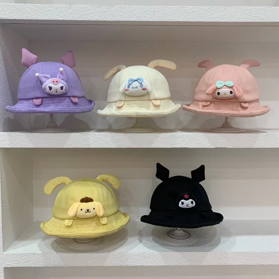 Newstar Cartoon cute Kuromi bucket hat sweet melody sun hat Children's cartoon cute Kuromi basin hat Sunhats for boys and girls