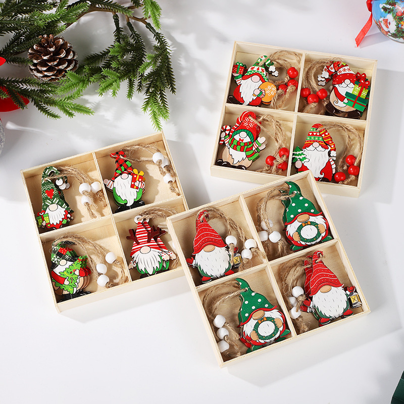 9/12 pcs / set Christmas  painted wooden pendant Ornaments Xmas Tree  Hanging Crafts for Holiday Decoration