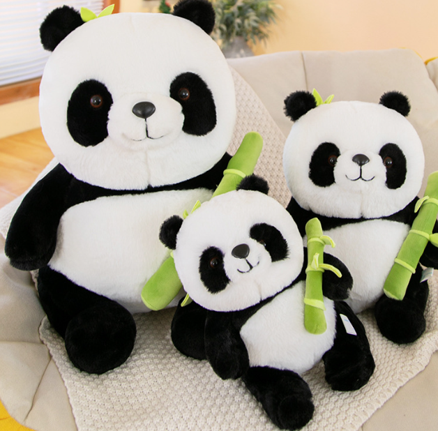 QY Wholesale Creative Artificial Bamboo Tube Flower Panda Plush Pillow Doll Holding Bamboo stuffed Panda Plush Toy