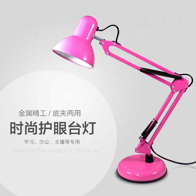 QY Swing Arm Table Lamparas Classic Incandescent Bulb Table Lamp Plastic Base Classic Table Lamp