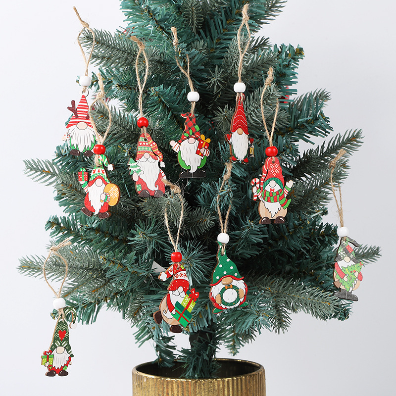 9/12 pcs / set Christmas  painted wooden pendant Ornaments Xmas Tree  Hanging Crafts for Holiday Decoration