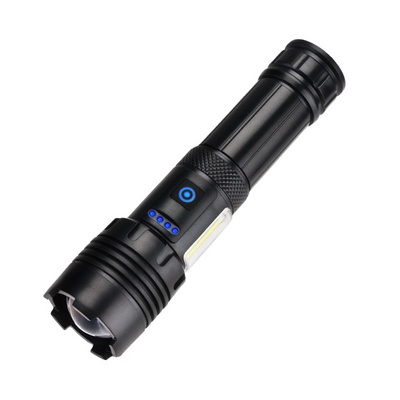 White laser flashlight with telescopic zoom with COB side light USB charging flashlight Strong light multi-functional flashlight