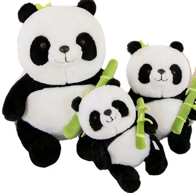 QY Wholesale Creative Artificial Bamboo Tube Flower Panda Plush Pillow Doll Holding Bamboo stuffed Panda Plush Toy