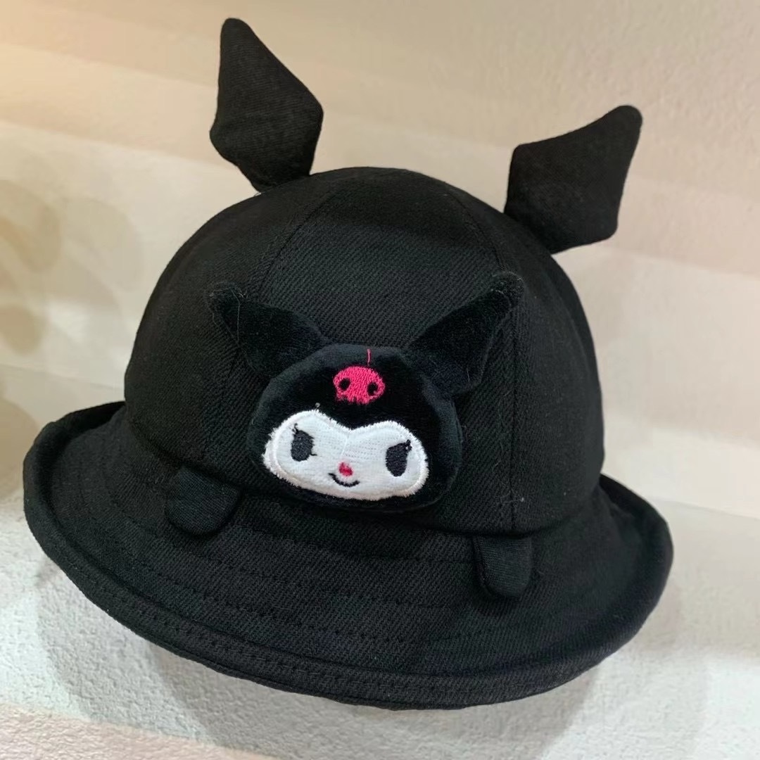 Newstar Cartoon cute Kuromi bucket hat sweet melody sun hat Children's cartoon cute Kuromi basin hat Sunhats for boys and girls