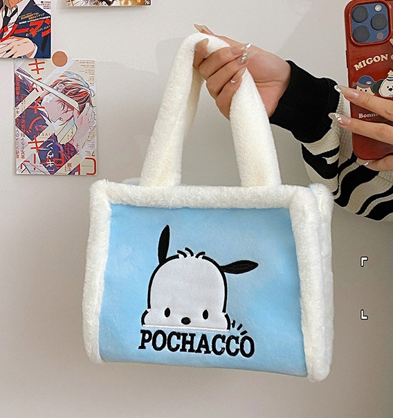 QY Kawaii Kuromi Plush Bag My Melodies Cinnamoroll Pochacco Handbag Wholesale Cute Kitties Stuffed Backpack