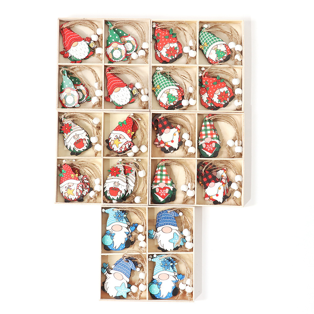 9/12 pcs / set Christmas  painted wooden pendant Ornaments Xmas Tree  Hanging Crafts for Holiday Decoration