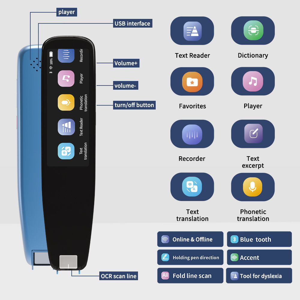 NEWYES Portable 2.98 inch Touch Screen Ai Translation Voice Scan Reader Language Pocket Electronic Translator Pen