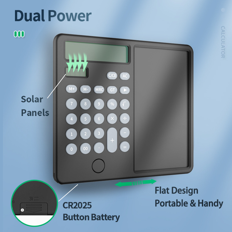 Newyes Solar Notepad Calculator Desk 12 Digits Folding Calculadora with 6 inch Writing Tablet