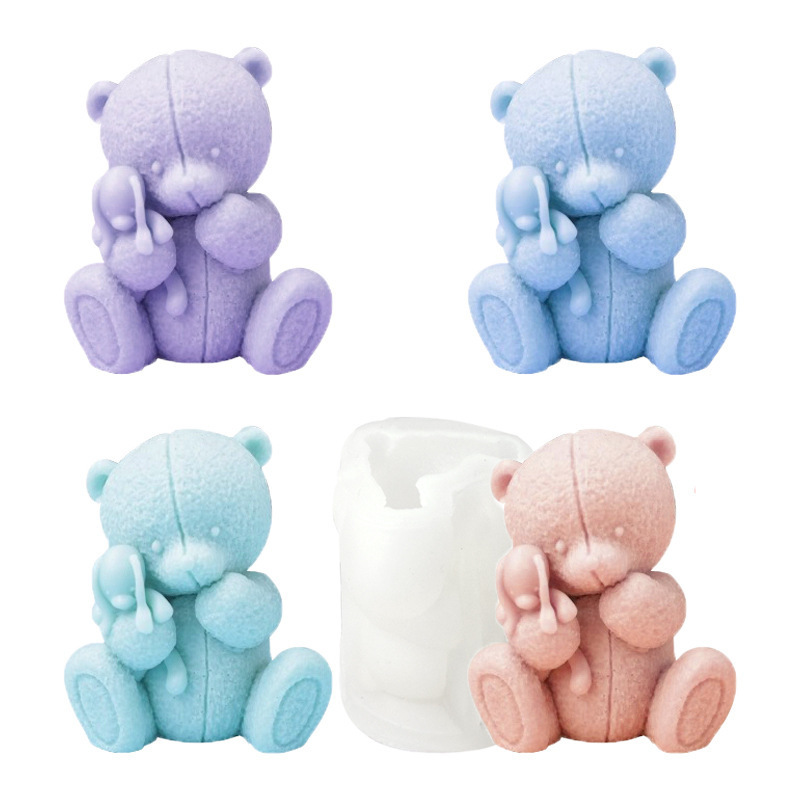 Cartoon holding doll teddy bear aromatherapy candle silicone mold DIY baking tool gypsum decoration grinding tool