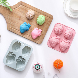 4 Even Brain Heart Modeling Silicone Mold Halloween Cake Mold Handmade Soap Chocolate Baking Mold