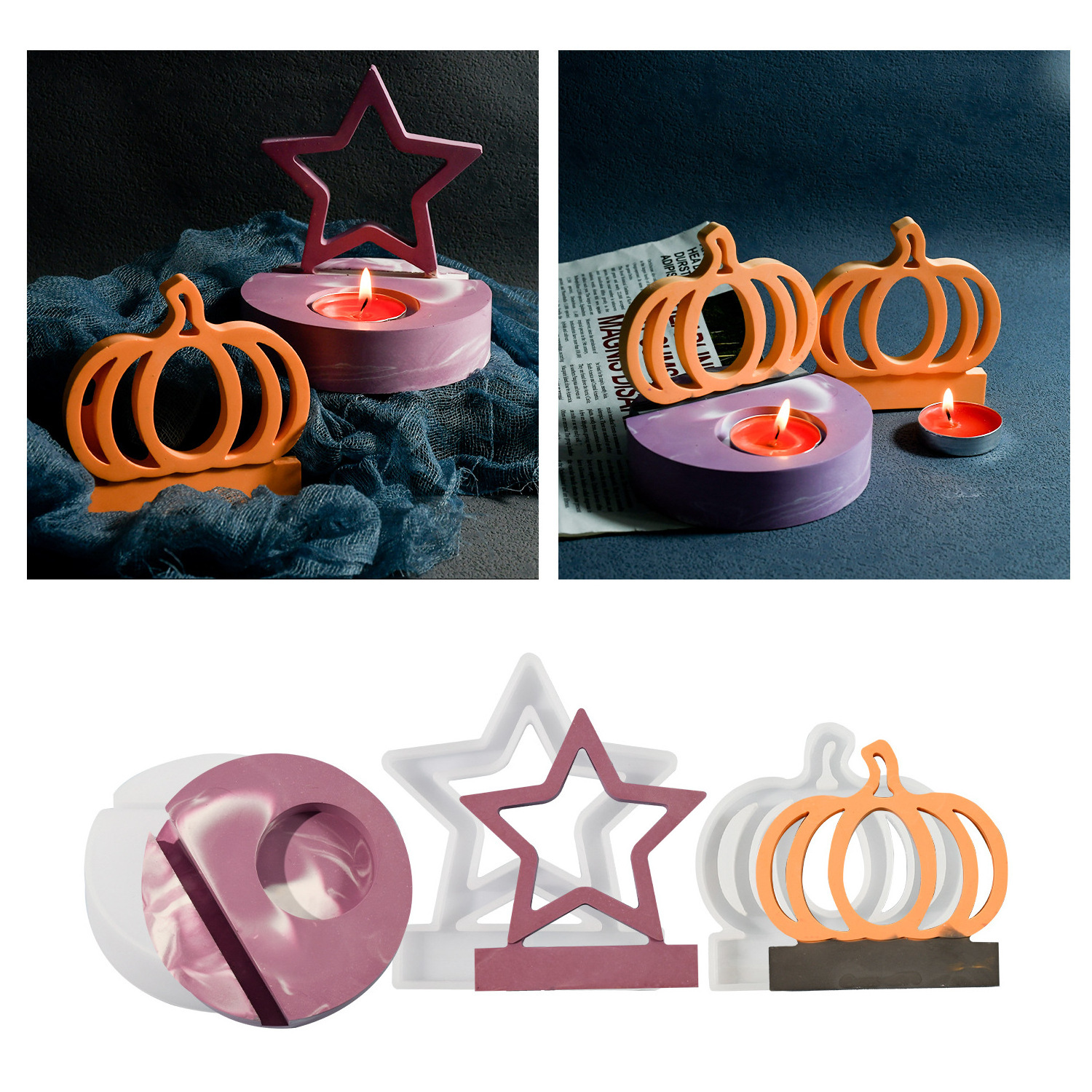 Drop glue mold Star pumpkin three-dimensional aromatherapy candle holder resin silicone mold for DIY handmade